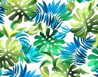Michael Miller Lost In Paradise, Lavish Leaves - Tessuto con foglie di felce di palma tropicale - Bianco - Per 1/2 metro - 100% cotone