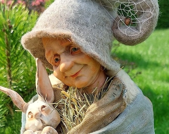 Handmade Forest Guard Art Doll, Elf, Unique Home Decor