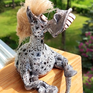 Crazy HORSE, Fashionable - Funny Ceramic Figurine, shelf decor, home and garden decor, handmade ceramic statuette, original present, gift