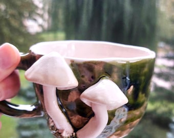 Handgemachte Keramik Pilzbecher, Walddekor Kaffeetasse