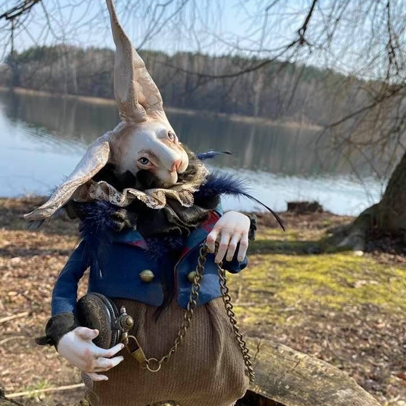 Rabbit With Clock Figurine - Etsy