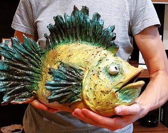 Handmade Clay Tropical Fish Figurine – Colorful Fisherman Gift, Shelf Decor