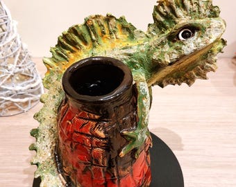 Handmade Clay Reptile Vase, Folk Art Home Decor