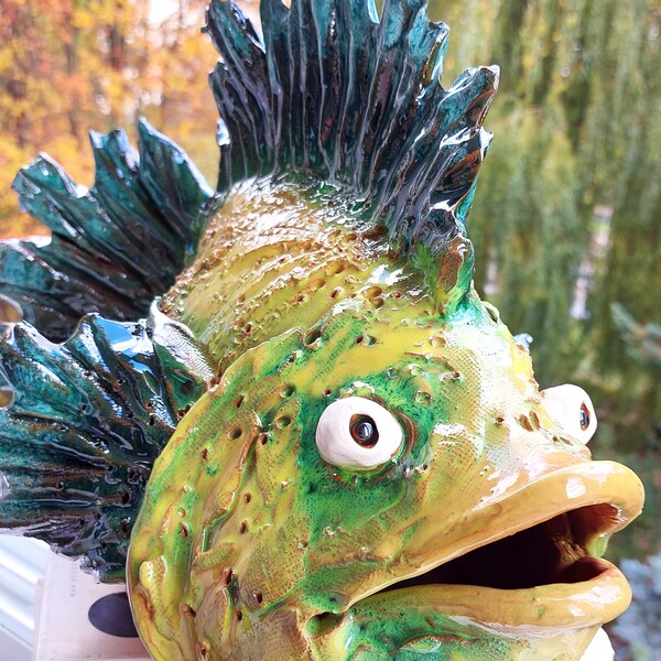 My Biggest Fish - Figurine tropicale de gros poisson coloré, décoration d'intérieur, décoration de jardin, fait main, poisson de mer, cadeau pour pêcheur, statuette d'étagère