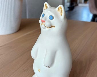 Handmade Ceramic Standing Cat Sculpture – White Cat