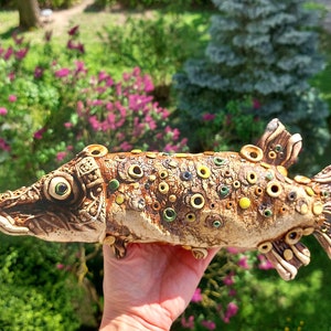 PIKE Big FISH Wall pendant home decor, handmade  garden decor, ceramic fich, for Fisherman, wall decor, nautical decor, present for husband