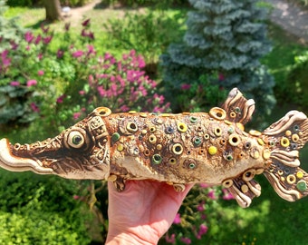 Handmade Ceramic Pike Fish Wall Decor, Nautical Fisherman Gift