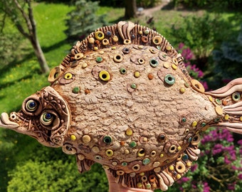 Handmade Ceramic Flounder Fish Wall Decor, Nautical Art