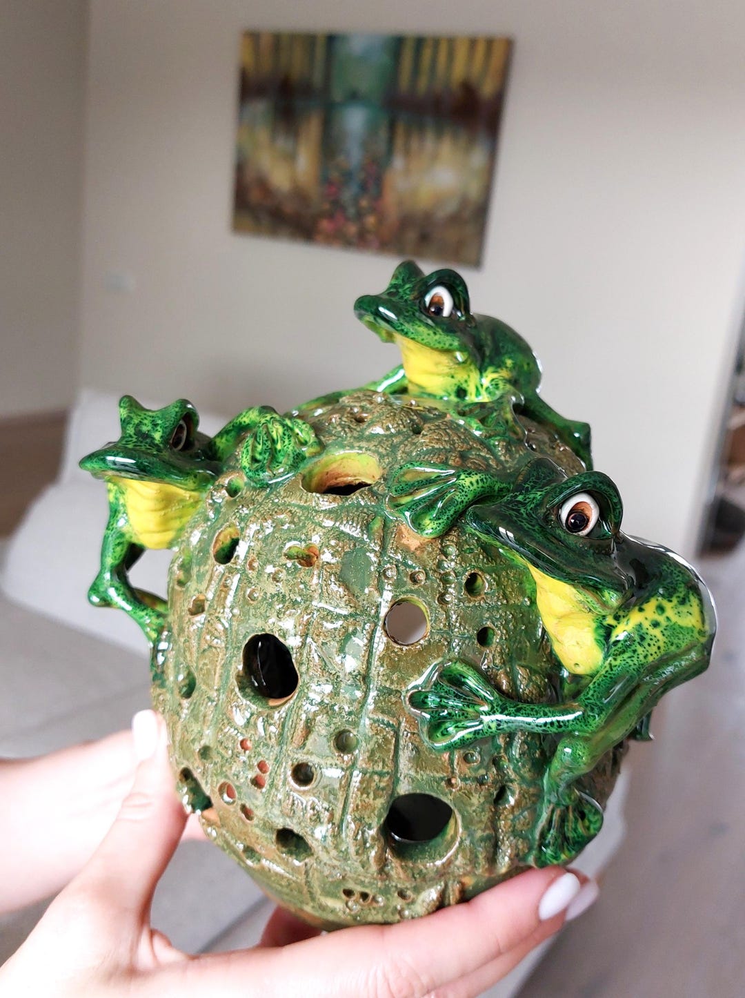 Candlestick Holder With Frogs, Ceramic Candle Holder, Home Decor With ...