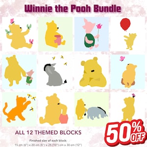 Winnie the Pooh 12 FPP Quilt Block Pattern bundle - Foundation Paper Piecing (PDF) - FPP