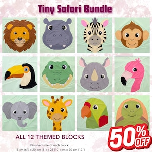 Tiny Safari 12 FPP Quilt Block Pattern bundle - Foundation Paper Piecing (PDF) - FPP