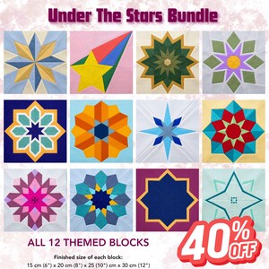 Under The Stars 12 FPP Quilt Block Pattern bundle - Foundation Paper Piecing (PDF)
