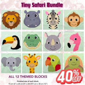 Tiny Safari 12 FPP Quilt Block Pattern bundle - Foundation Paper Piecing (PDF)
