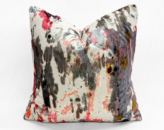 ONE 20x20 Holly Hunt "Watercolored" Vermilion Splash Velvet PILLOW COVER