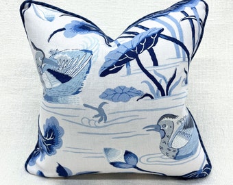 ONE 18X18 SCHUMACHER "Lotus Garden" Porcelain Pillow Cover