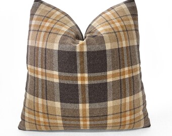 Schumacher “Harris Merino Plaid” in Spice Pillow Cover - 22 x 22 inches