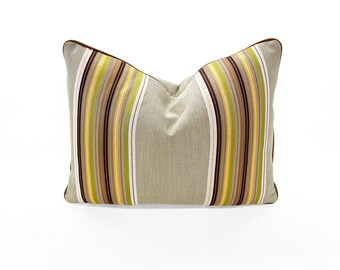 Striped Decorative Throw Pillow Cover with Leather Cord Trim - 20x26 inches