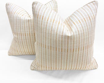 PAIR of 22x22 Susan Connor "Ilu Fabric" Ochre Natural PILLOW COVERS