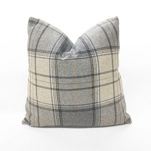 Gray and Taupe Wool Plaid Pillow Cover - Different Sizes Available