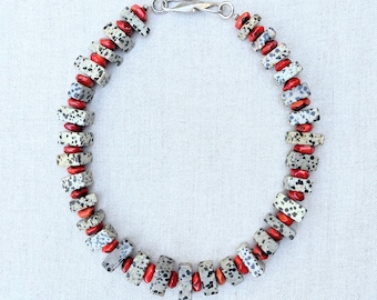 Dalmatian Jasper & Chinese Red Coral Necklace