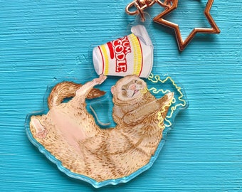 Noodle Ferret Keychain *made with 100% recycled acrylic* Cute Cup Noodles Ramen Ferret