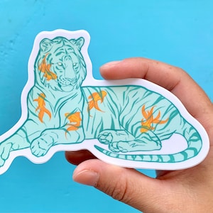 Fish Bowl Tiger Large Waterproof Vinyl Sticker