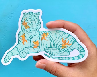 Fish Bowl Tiger Pegatina de vinilo impermeable grande