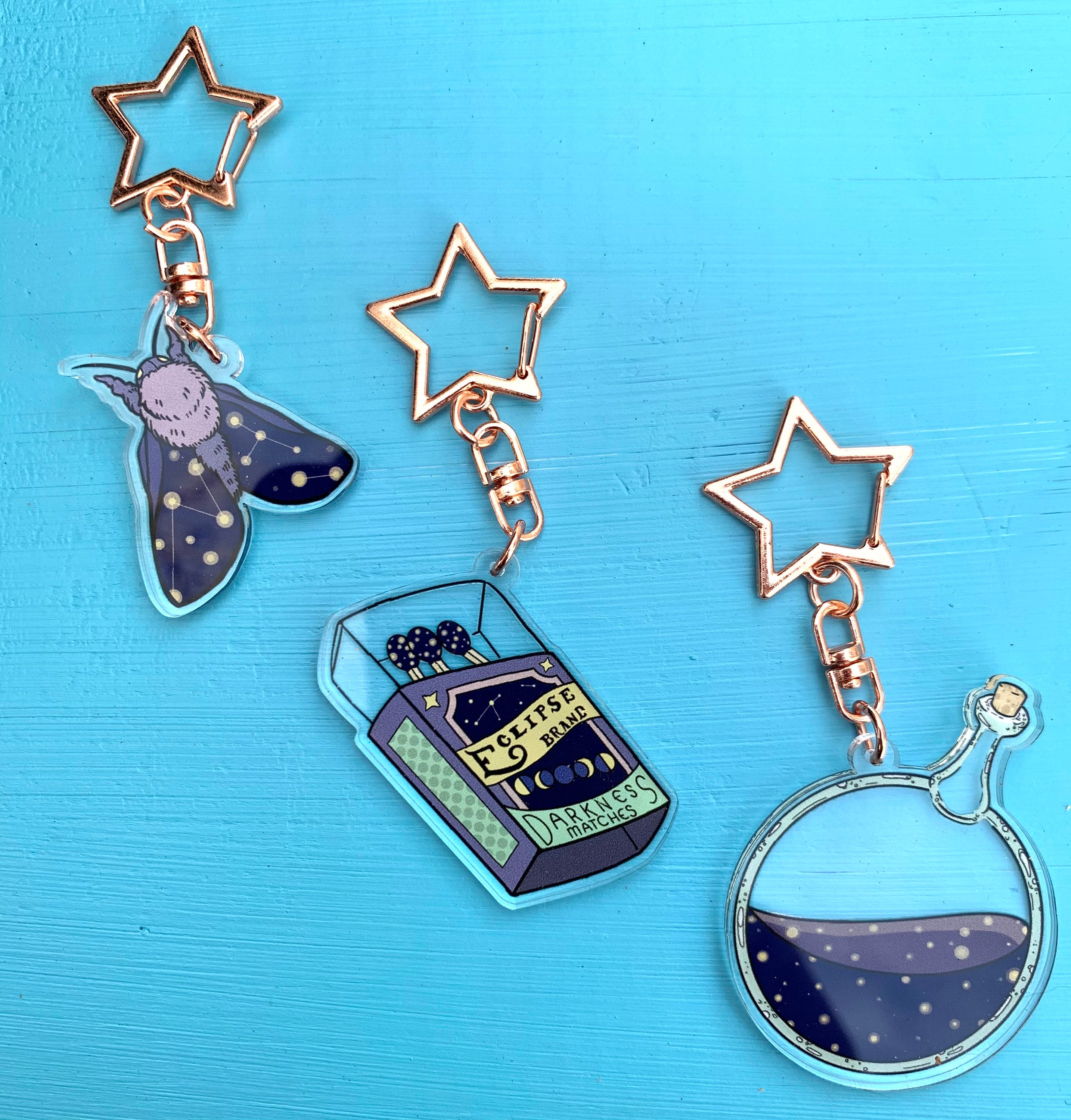 Set of 3 Celestial Night Keychains made with 100 recycled Etsy