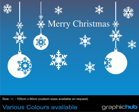 Snowflakes And Giant Baubles Christmas Wall Or Window Sticker Etsy