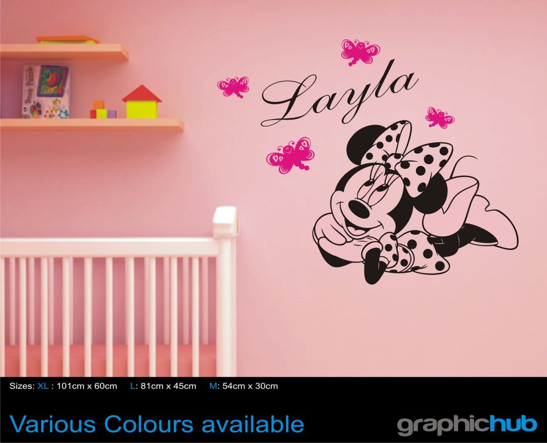 Personalised Minnie Mouse Wall Art Sticker Decal Add Your Name and Choose Your Colours Etsy