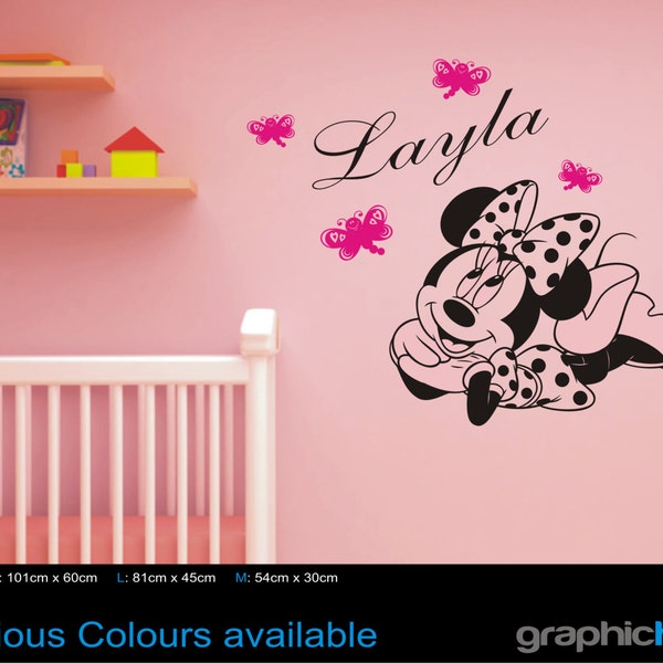 Personalised Minnie Mouse wall art sticker decal Add your name and choose your colours