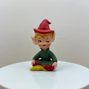 RARE Vintage Lefton Red Headed Winking Elf/Pixie/Sprite Figurine, MCM Lefton Winking Elf, Lefton Woodland Elf, Lefton Pointed Eared Red Elf