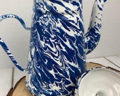 Vintage Blue and White Splatterware Coffee Pot, Blue and White Enamel Gooseneck Coffee Pot, Vintage Enamel Coffee Pot, Vintage Enamel Coffee