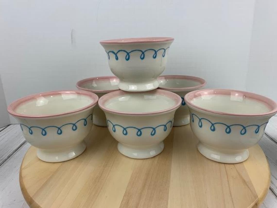 RARE Crate and Barrel Bowls 1999 Crate and Barrel Pink Rimmed Etsy