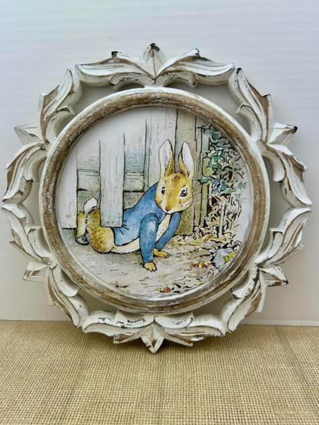 Peter Rabbit Circle Frames Classic Peter Rabbit Print in Decorative Wood Frame, Peter Rabbit Art ...
