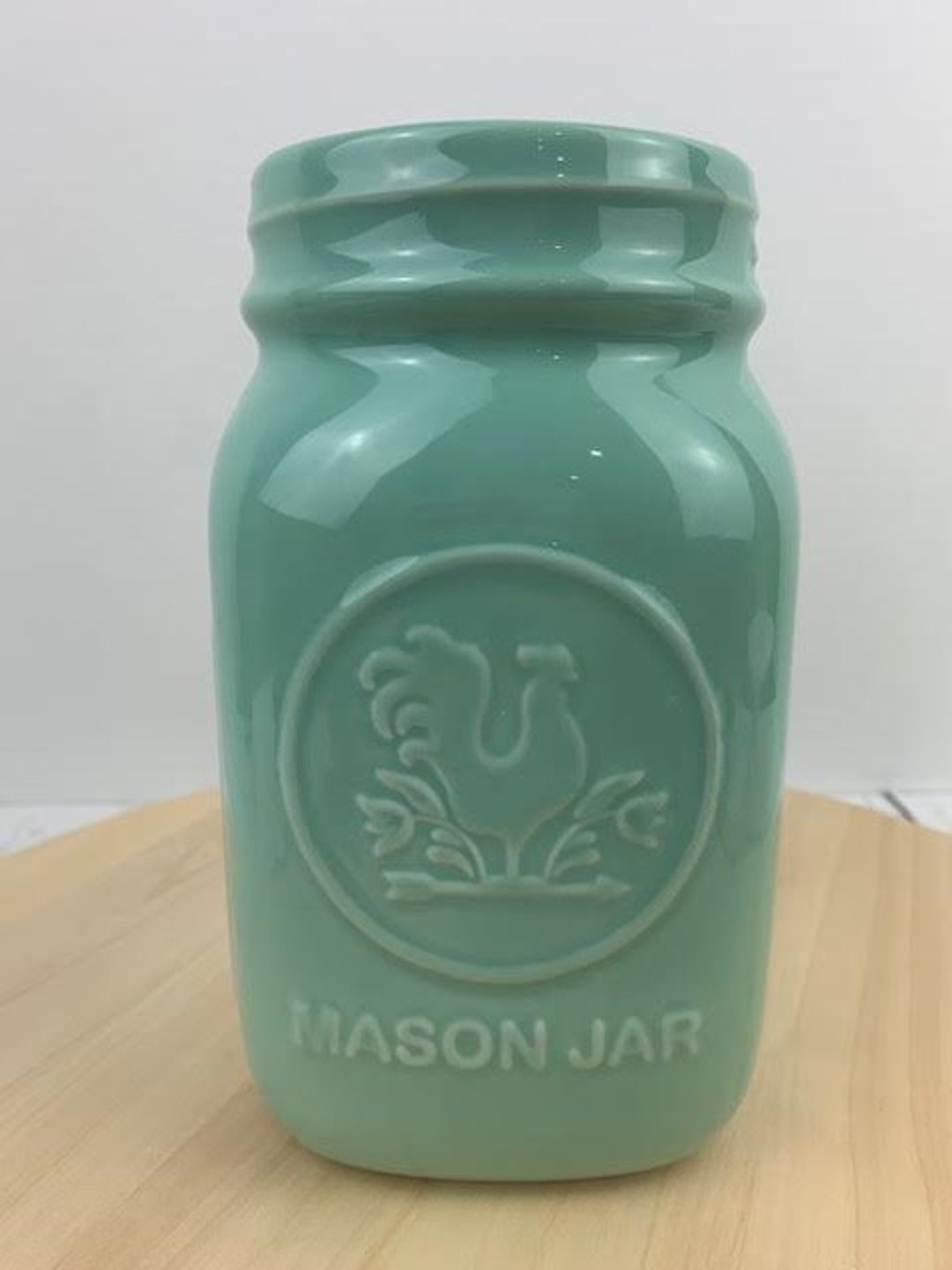 Fishs Eddy Mint Green Ceramic Faux Mason Jar, Fishs Eddy Faux Mason Jar