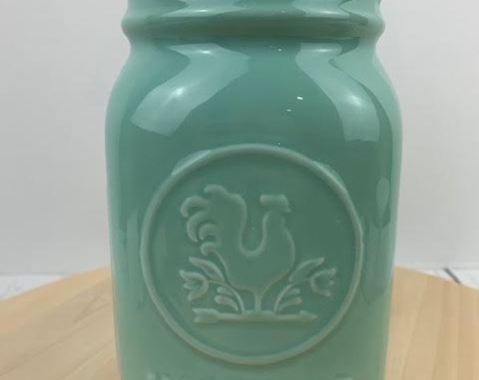 Fishs Eddy Mint Green Ceramic Faux Mason Jar, Fishs Eddy Faux Mason Jar