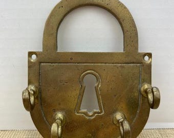 Porta llaves con candado de latón, candado de latón vintage con 5 ganchos para llaves, llavero kitsch, gancho para llaves de latón vintage, gancho para llaves divertido