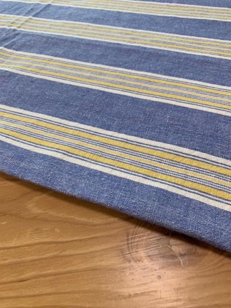 French Country Blue and Yellow Striped Tablecloth Shyam Ahuja Etsy