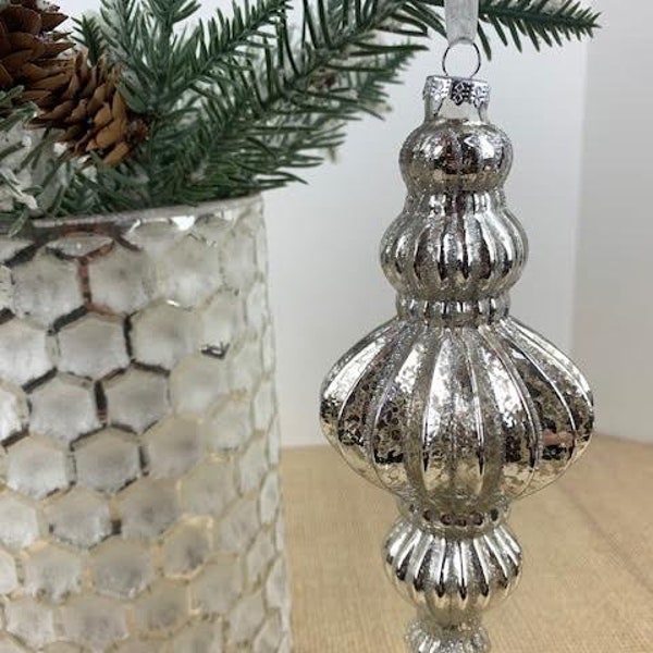 Mercury Glass Ornament, Large Mercury Glass Ornament, Fancy Mercury Glass Ornaments