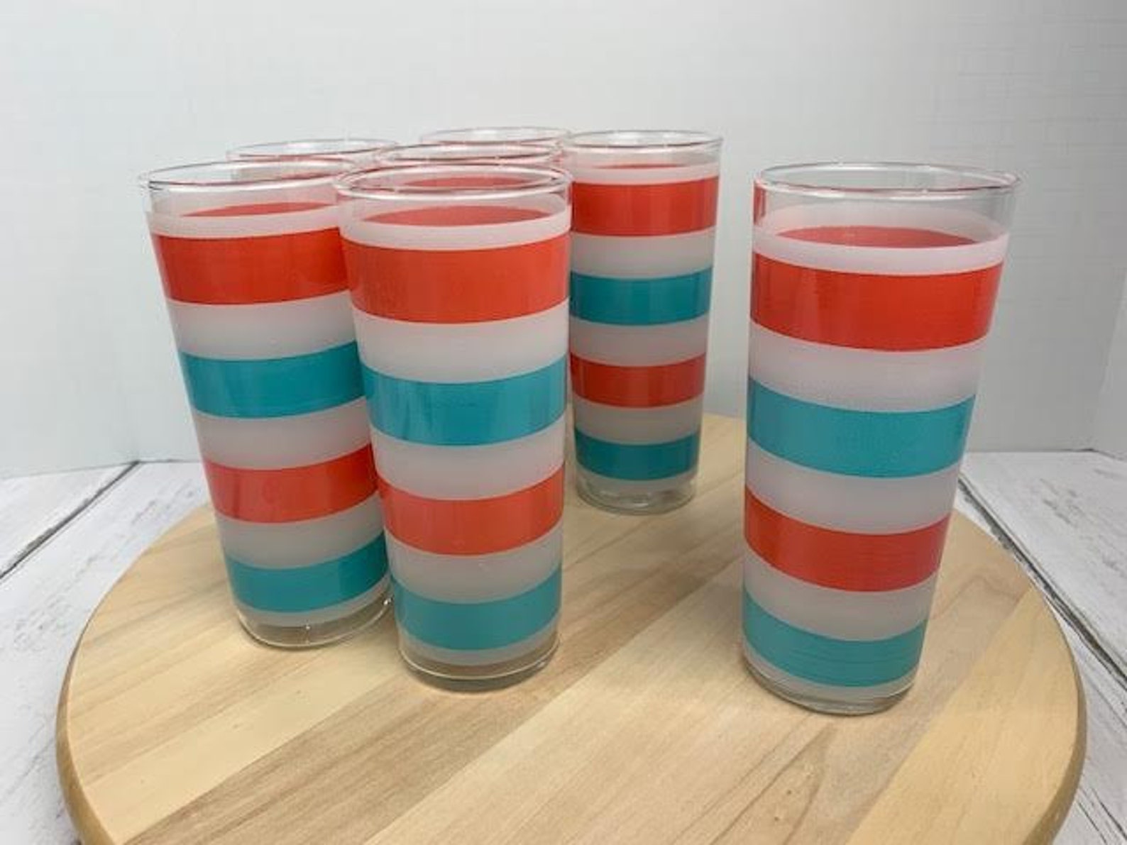Vintage Libbey Striped Collins Glasses Vintage Striped Summer Etsy