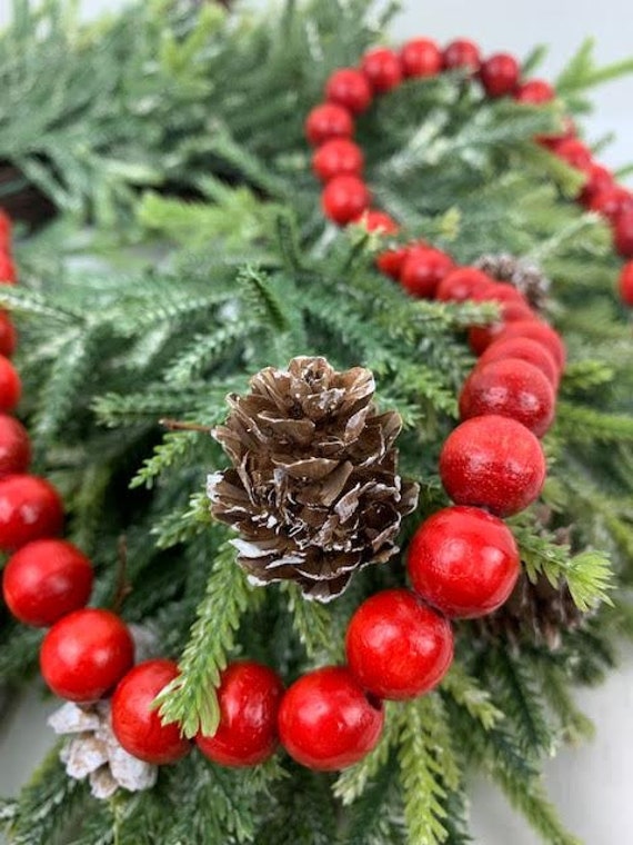 Classic Red Wood Bead Garland, Red Bead Garland, Valentines Red Bead Garland,  Xmas Red Bead Garland, Red String Beads, String of Red Beads 