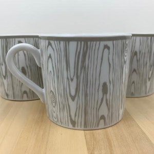 Personalized Porcelain Faux Bois Mug Set, Ceramic Coffee Cups