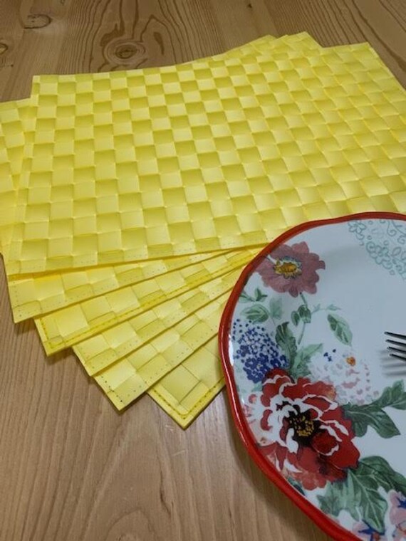 Set of 6 Woven Yellow Placemats Basketweave Placemats Yellow Etsy