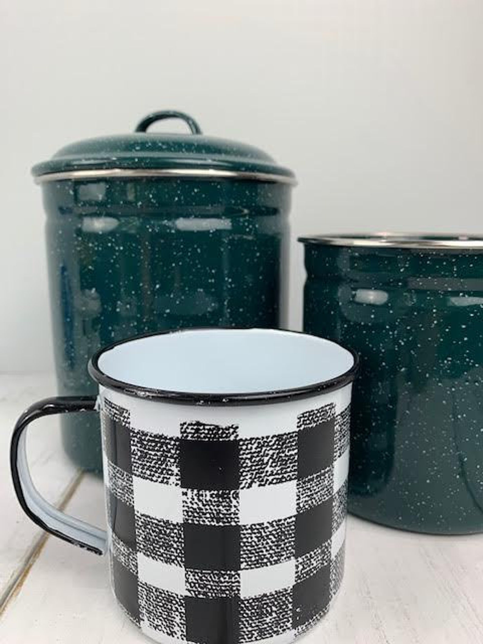 Green Enamel Lidded Canister Green Enamel Utensil Jar Etsy