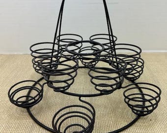 Huevera de metal redonda vintage, huevera de metal de dos niveles, huevera para una docena de huevos, huevera vintage de estilo rústico, huevera redonda de dos niveles