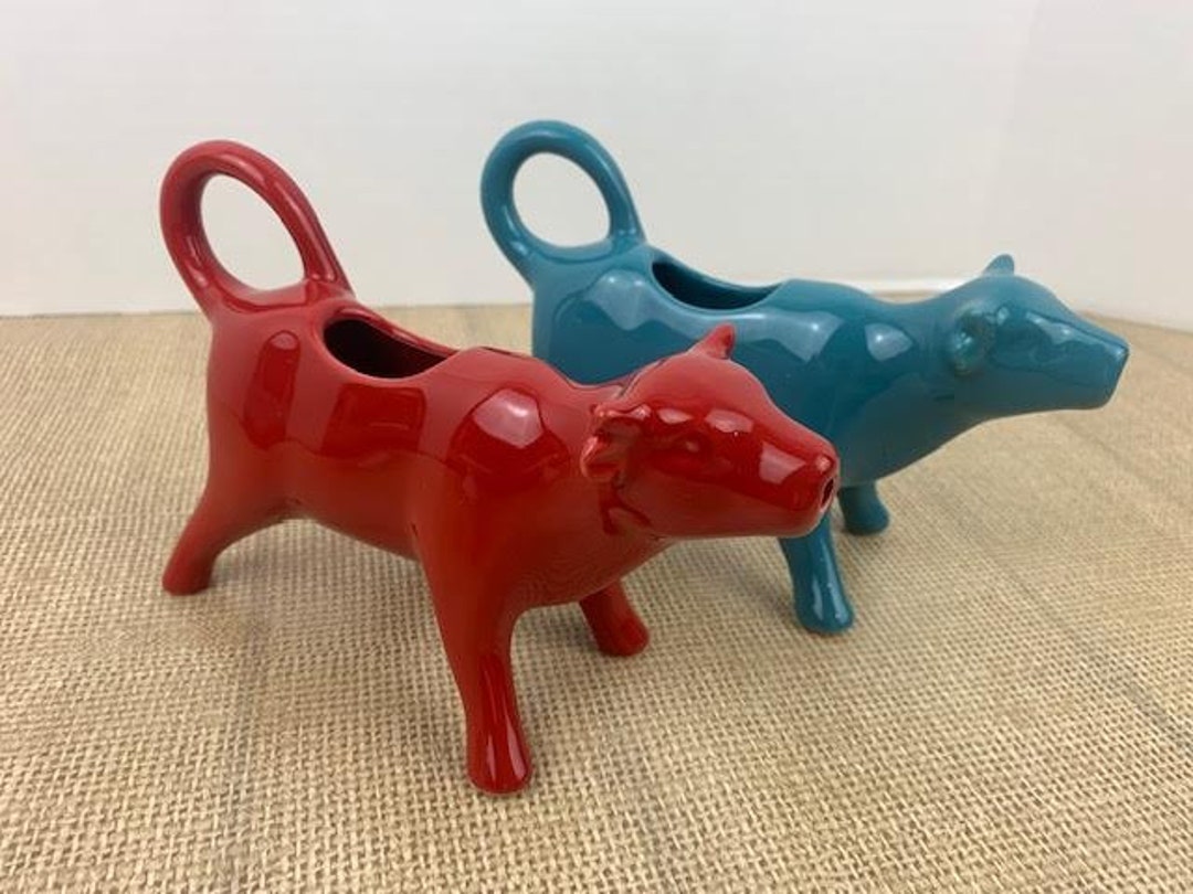 Set of Ceramic Cow Creamers Red Cow Creamer Teal Cow Etsy