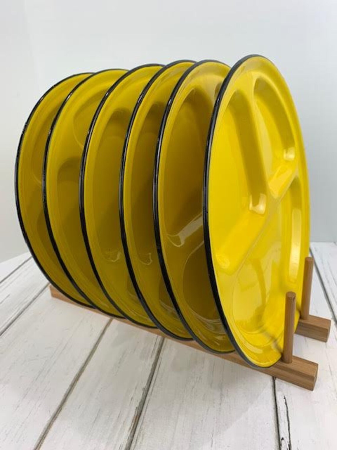 Yellow Divided Enamel Camping Plates Yellow Enamel Plates Etsy