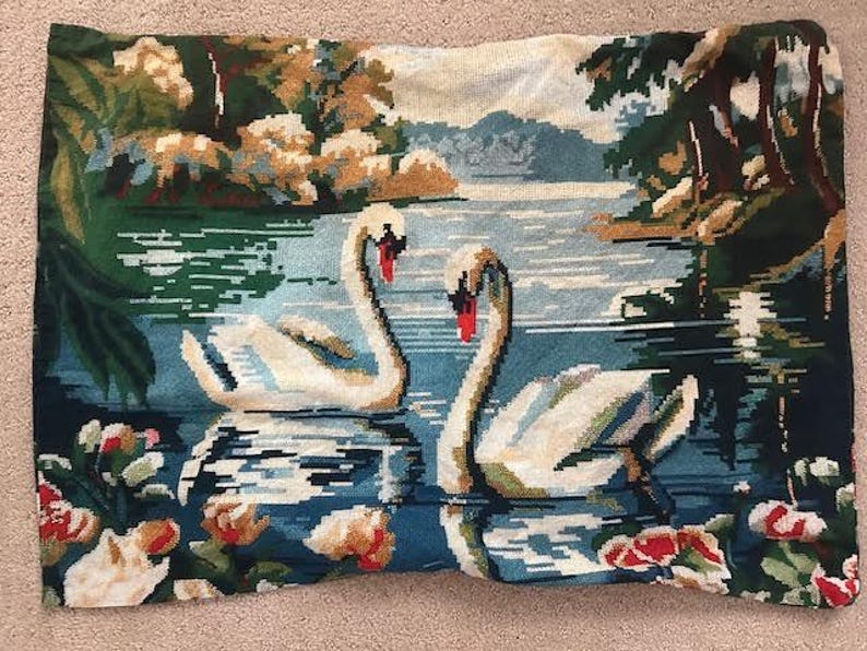 Set (2) Swan Lake Patterned Pillow Shams from Urban Outfitters Home, Used Pillow Shams from Urban Outfitters with a Swan Lake Motif image 1