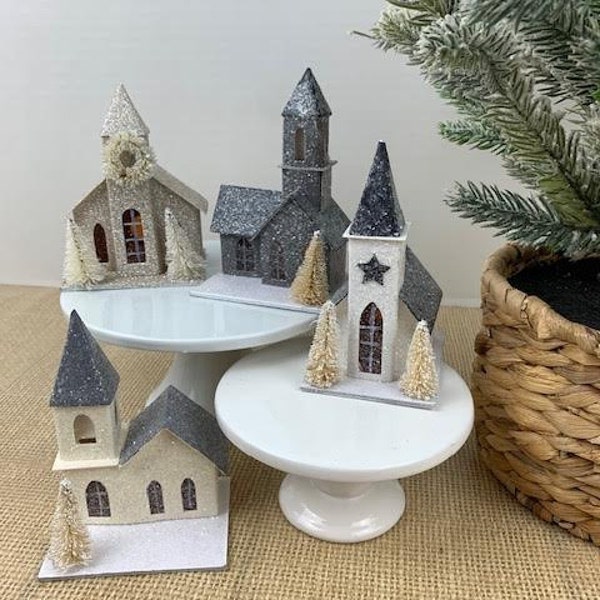 Putz Church House, Putz Village Decor, Putz Cathedral, Putz Village, Putz House Decor, Christmas Putz Church, Christmas Church Decor